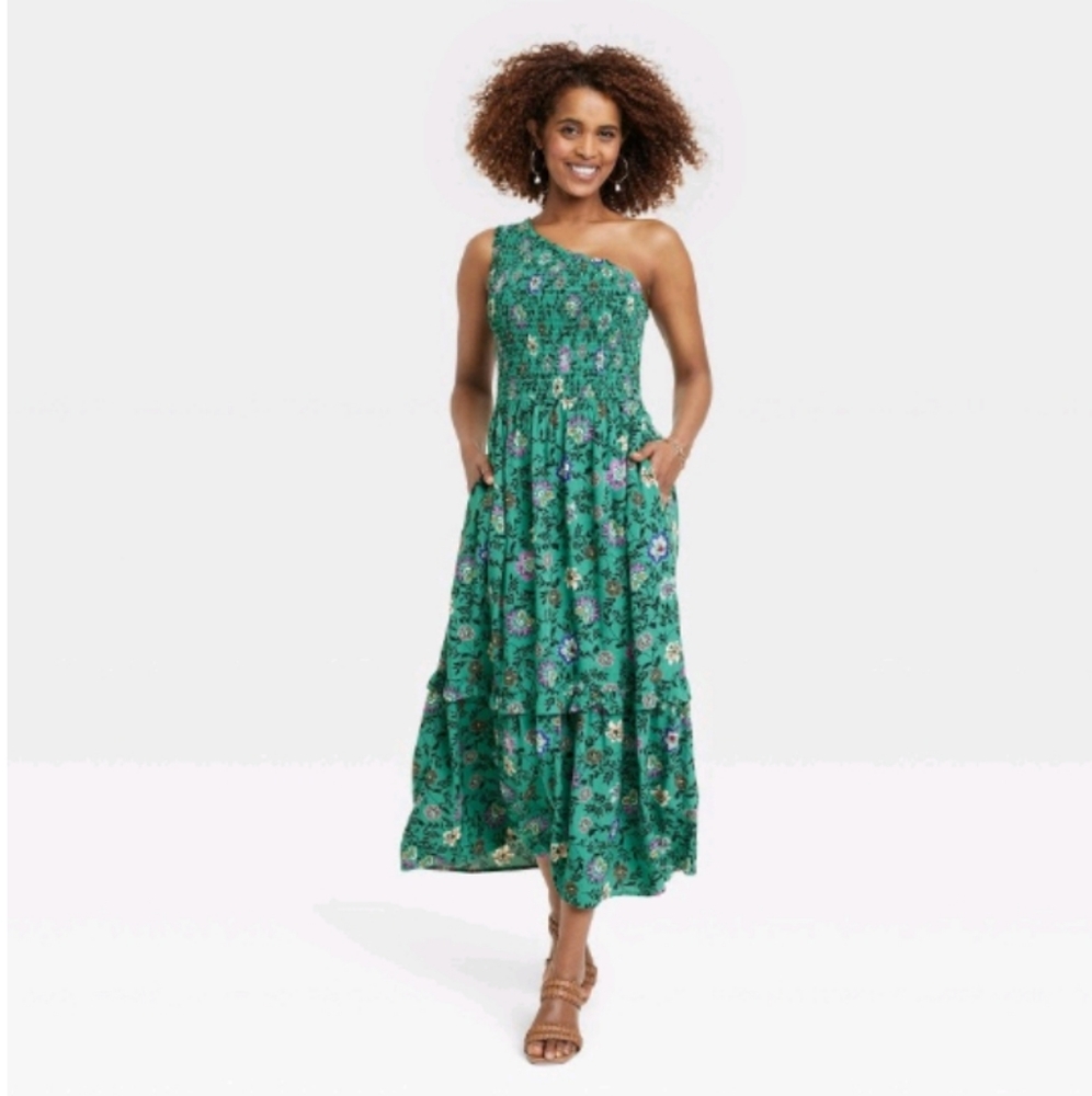 Knox Rose Woman's Sleeveless One Shoulder A-line Dress - Green Floral
